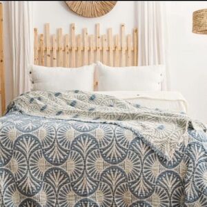 Teal Gingko Deco King Bedspread Luxury Muslin Cotton FLiPSiDE 2 Side Design NEW